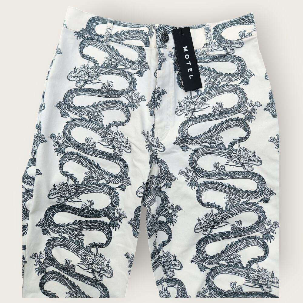 MOTEL ROCKS Zoven Trouser Womens S Dragon Rope White High Rise Pants lightweight - Picture 4 of 9
